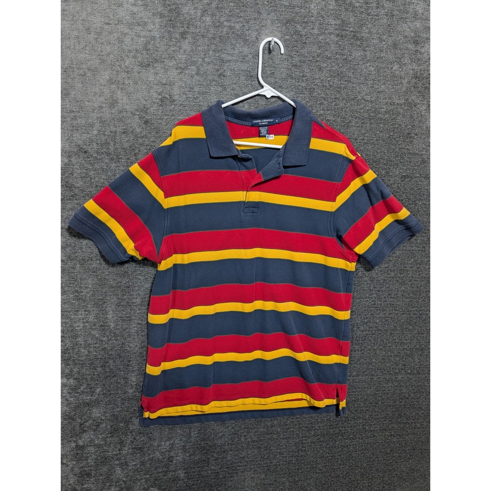 Daniel Cremieux Classics Mens XL Polo Shirt Striped Navy Red Yellow Cotton Pique
